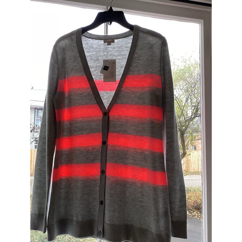 NWT Gap Designed & Crafted Wool Blend Neon Dye Pink Gray V-Neck Cardigan Medium